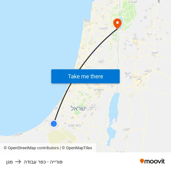 מגן to פורייה - כפר עבודה map