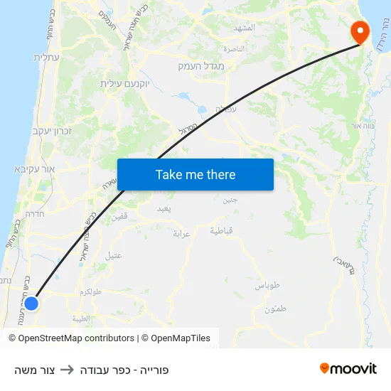 צור משה to פורייה - כפר עבודה map