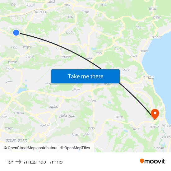 יעד to פורייה - כפר עבודה map