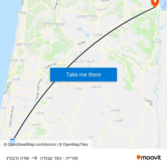 שדה ורבורג to פורייה - כפר עבודה map