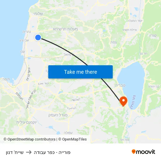 שייח' דנון to פורייה - כפר עבודה map