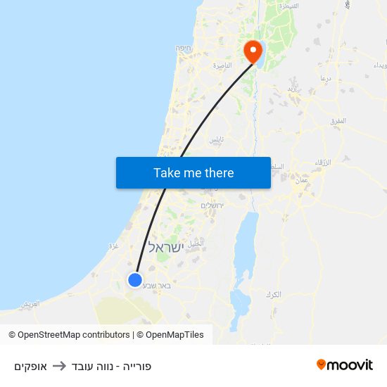 אופקים to פורייה - נווה עובד map