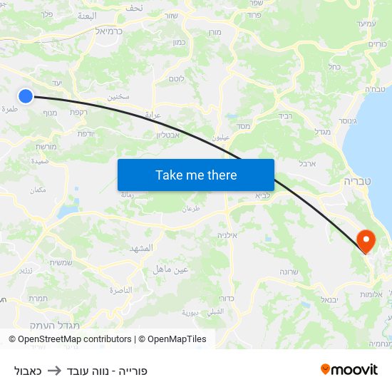 כאבול to פורייה - נווה עובד map