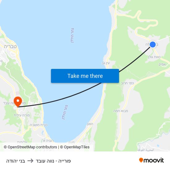 בני יהודה to פורייה - נווה עובד map