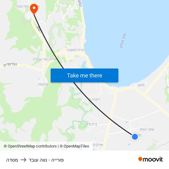 מסדה to פורייה - נווה עובד map