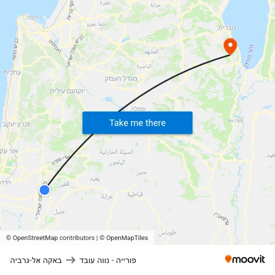 באקה אל-גרביה to פורייה - נווה עובד map
