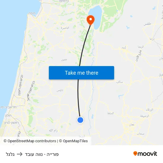 גלגל to פורייה - נווה עובד map