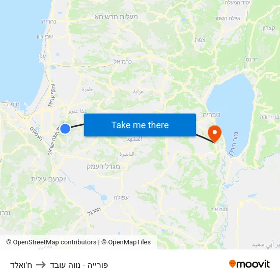 ח'ואלד to פורייה - נווה עובד map