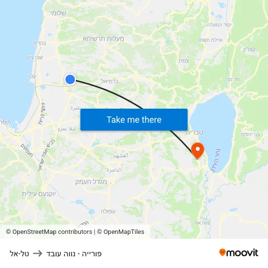 טל-אל to פורייה - נווה עובד map