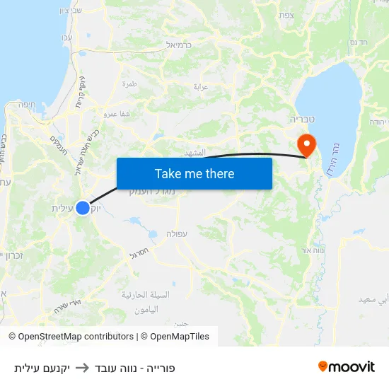 יקנעם עילית to פורייה - נווה עובד map