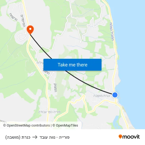 כנרת (מושבה) to פורייה - נווה עובד map