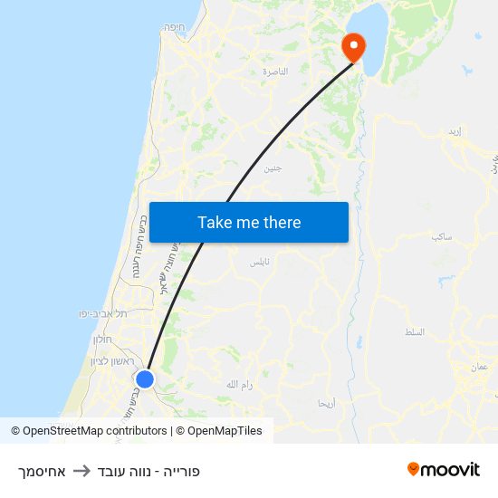 אחיסמך to פורייה - נווה עובד map