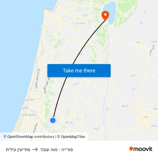 מודיעין עילית to פורייה - נווה עובד map