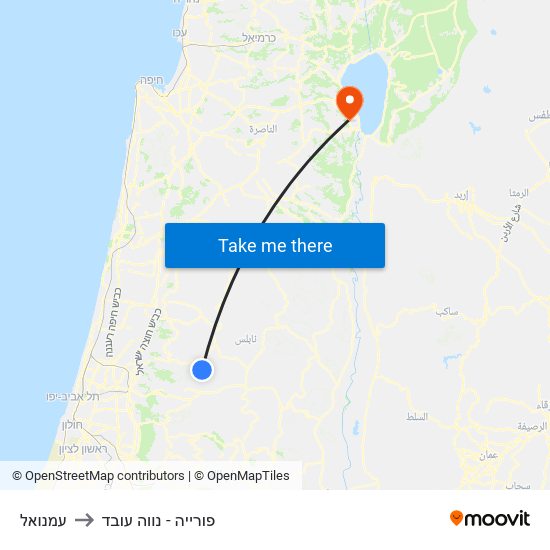 עמנואל to פורייה - נווה עובד map