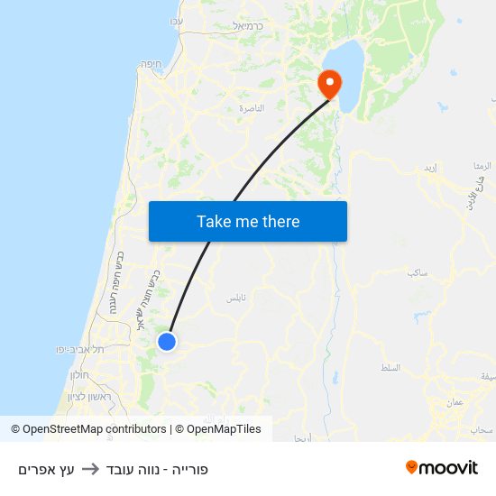 עץ אפרים to פורייה - נווה עובד map