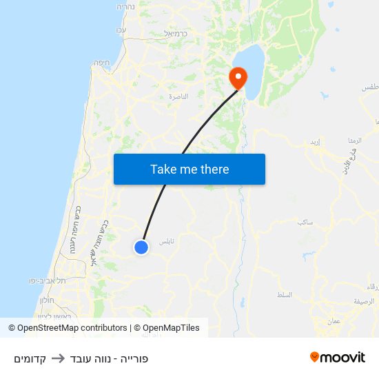 קדומים to פורייה - נווה עובד map