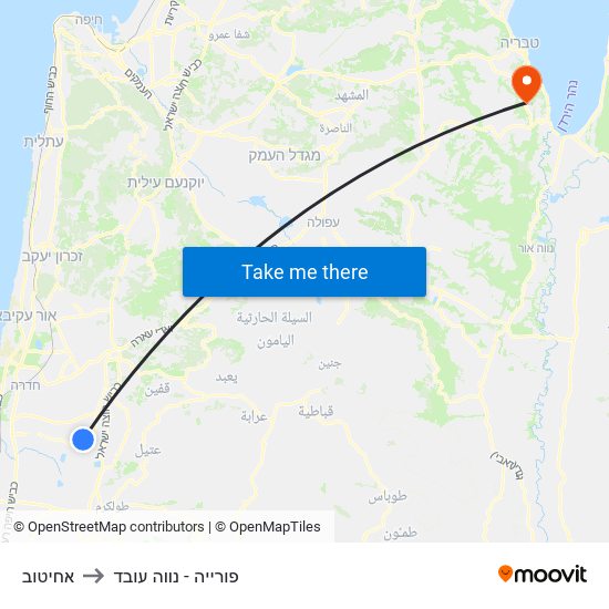 אחיטוב to פורייה - נווה עובד map