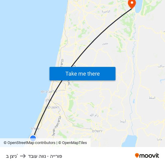 ניצן ב' to פורייה - נווה עובד map