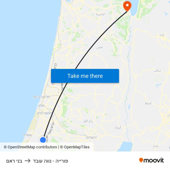 בני ראם to פורייה - נווה עובד map