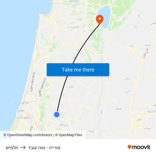 חלמיש to פורייה - נווה עובד map