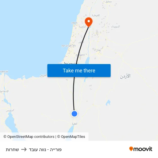 שחרות to פורייה - נווה עובד map