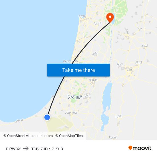 אבשלום to פורייה - נווה עובד map