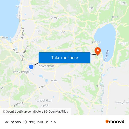 כפר יהושע to פורייה - נווה עובד map