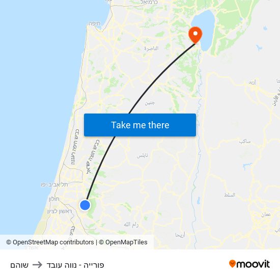 שוהם to פורייה - נווה עובד map