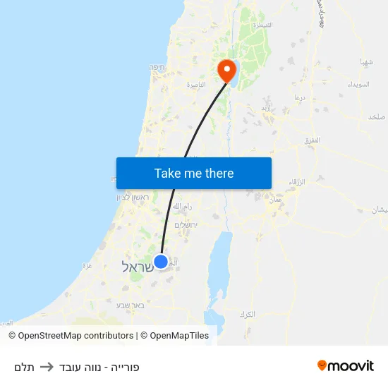 תלם to פורייה - נווה עובד map