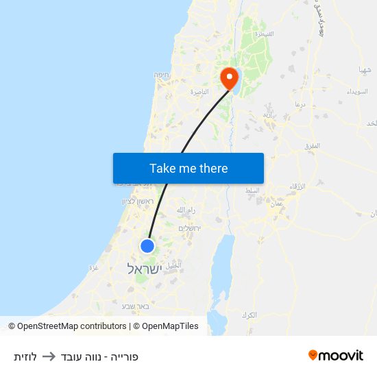 לוזית to פורייה - נווה עובד map