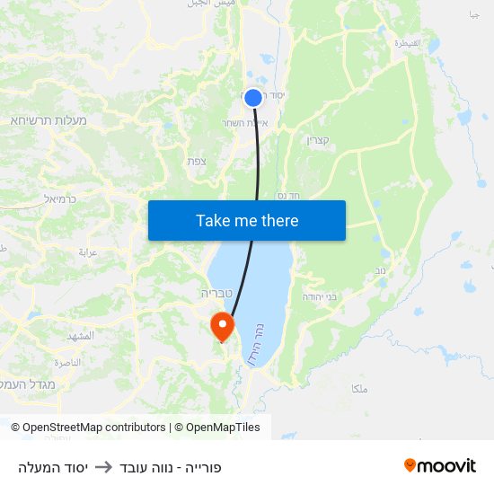 יסוד המעלה to פורייה - נווה עובד map