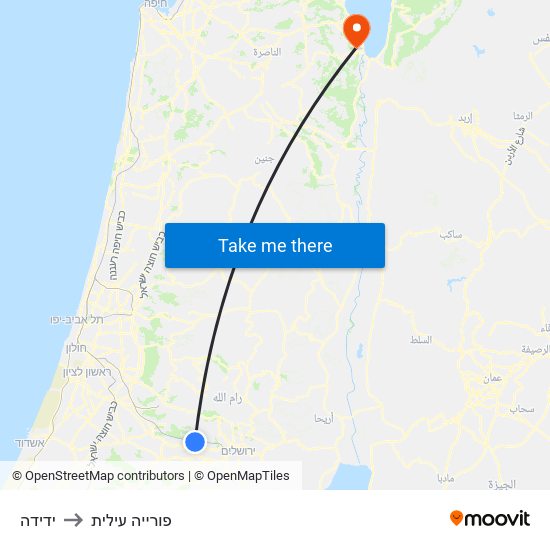 ידידה to פורייה עילית map