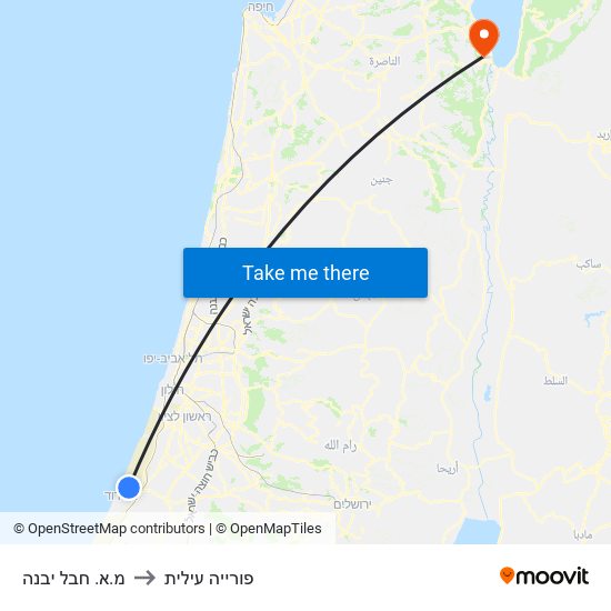 מ.א. חבל יבנה to פורייה עילית map