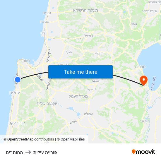 החותרים to פורייה עילית map