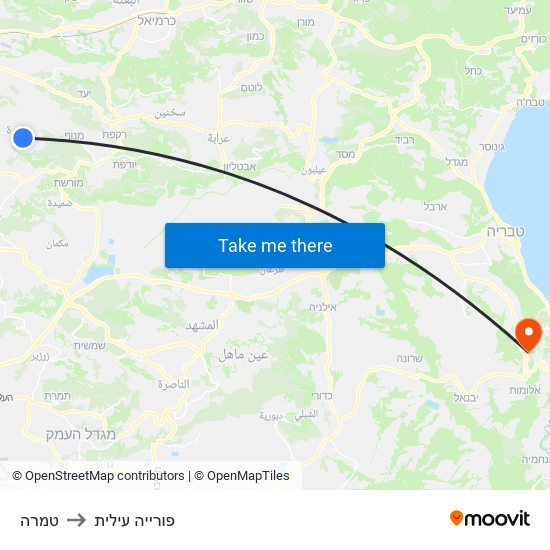 טמרה to פורייה עילית map