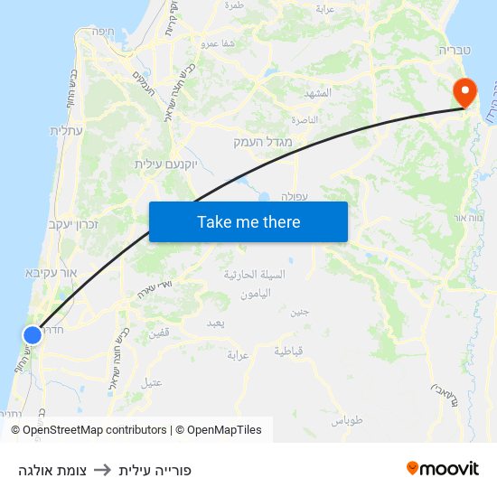 צומת אולגה to פורייה עילית map