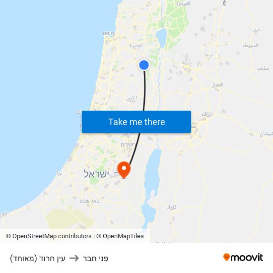 עין חרוד (מאוחד) to פני חבר map