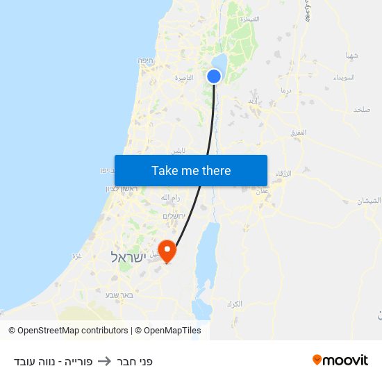 פורייה - נווה עובד to פני חבר map