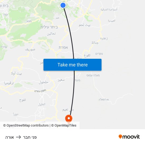 אורה to פני חבר map