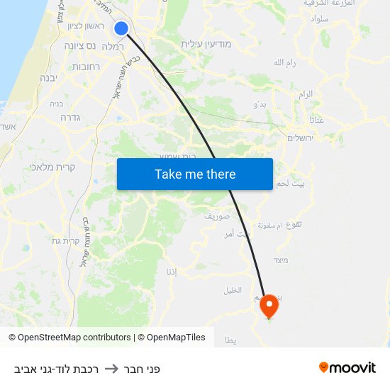 רכבת לוד-גני אביב to פני חבר map