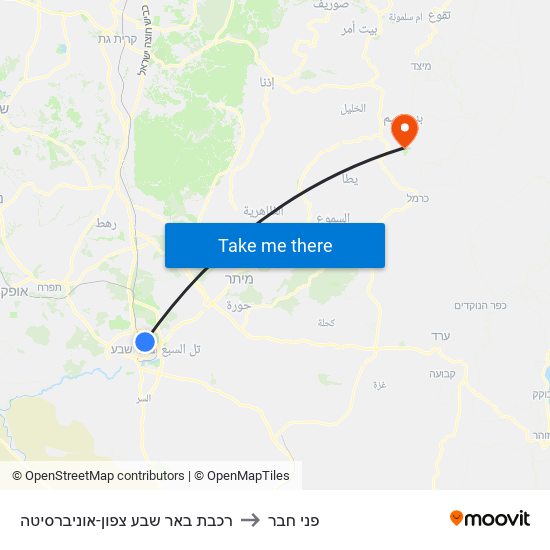 רכבת באר שבע צפון-אוניברסיטה to פני חבר map