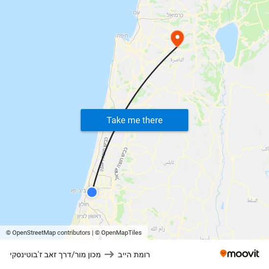 מכון מור/דרך זאב ז'בוטינסקי to רומת הייב map