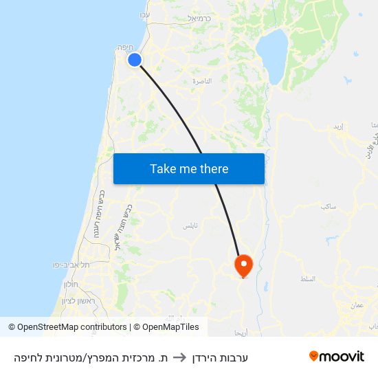 ת. מרכזית המפרץ/מטרונית לחיפה to ערבות הירדן map