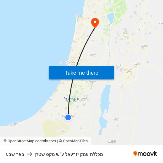 באר שבע to מכללת עמק יזרעאל ע''ש מקס שטרן map