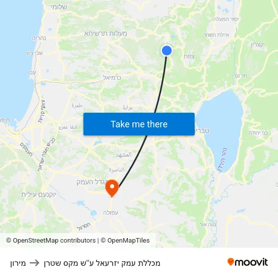 מירון to מכללת עמק יזרעאל ע''ש מקס שטרן map