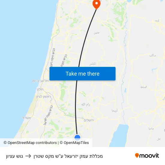 גוש עציון to מכללת עמק יזרעאל ע''ש מקס שטרן map