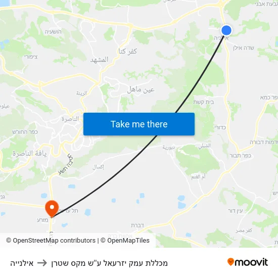 אילנייה to מכללת עמק יזרעאל ע''ש מקס שטרן map