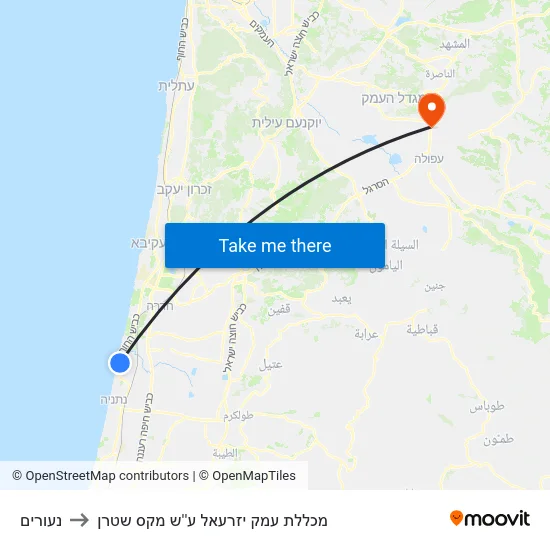 נעורים to מכללת עמק יזרעאל ע''ש מקס שטרן map