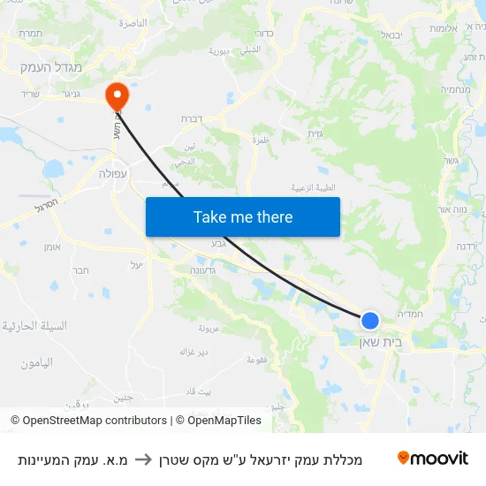 מ.א. עמק המעיינות to מכללת עמק יזרעאל ע''ש מקס שטרן map