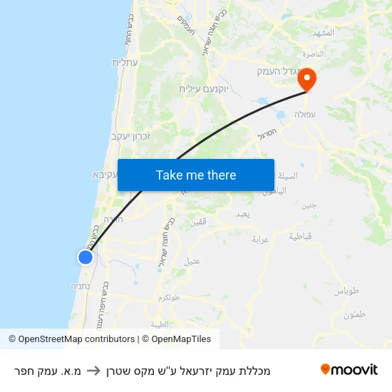 מ.א. עמק חפר to מכללת עמק יזרעאל ע''ש מקס שטרן map